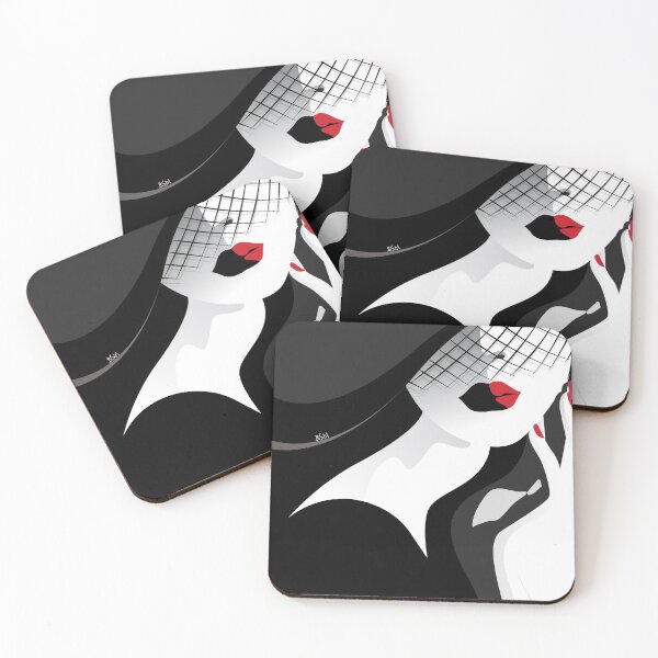 Item preview, minimal black dress lady illustration with red lipstick designed and sold by Digipaintings.