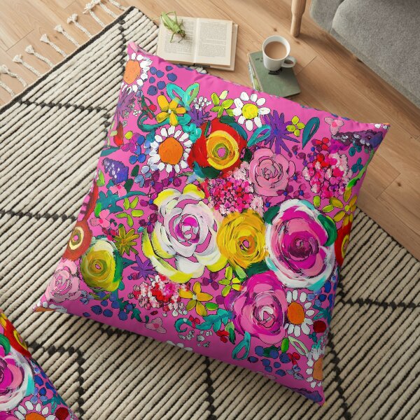 Les Fleurs Painting Print in Hot Pink Floor Pillow