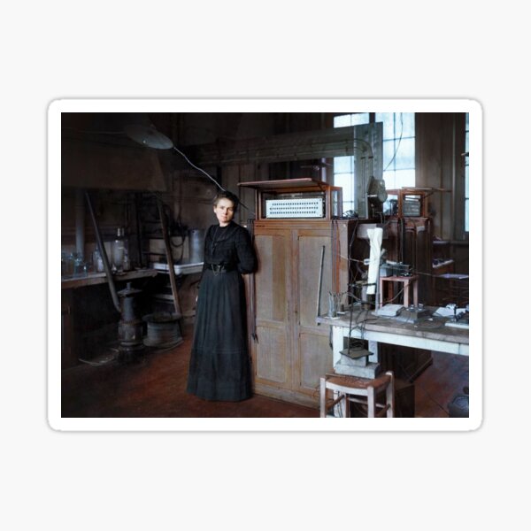 Marie Curie in her laboratory in Paris, 1912 Sticker