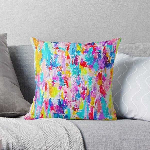 Neon Bright Abstract Painting Print  Throw Pillow