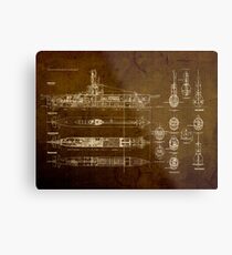 Submarine Blueprint Metal Print