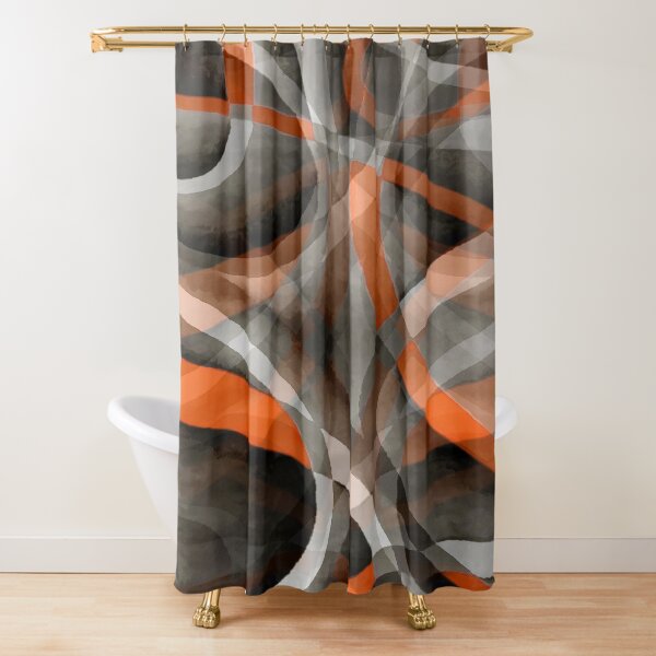 Eighties Burned Orange On Grey Abstract Strip Pattern Shower Curtain