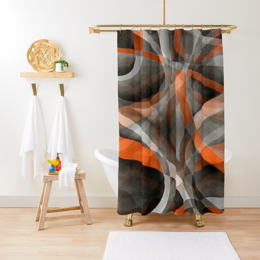 Eighties Vibes Burned Orange and Grey Layered Curves Shower Curtain