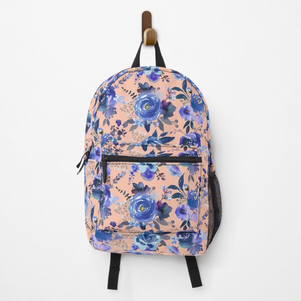 Item preview, Classic Blue Watercolor Floral on Peachy Background designed and sold by The Artwerks.
