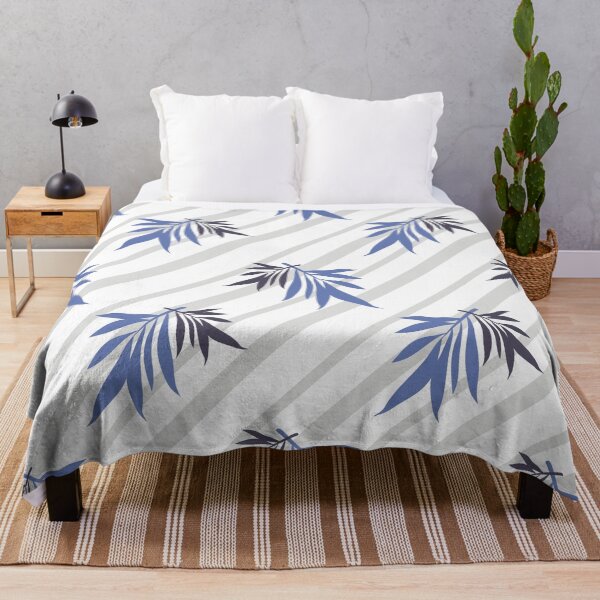 Item preview, Midnight blue palm branches on a striped background. designed and sold by floraaplus.