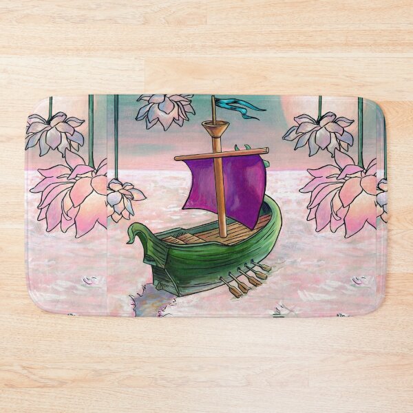 Voyage of the Dawn Treader, The Chronicles of Narnia C.S. Lewis Ship Sailing the Silver Sea with Flowers on the Water Bath Mat