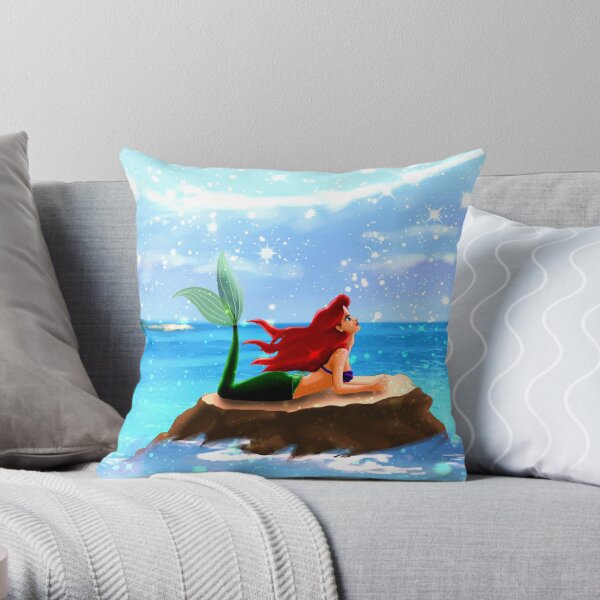 Disney Ariel Watercolor Wishes Pink and White Seashell Decorative Pillow :  : Home