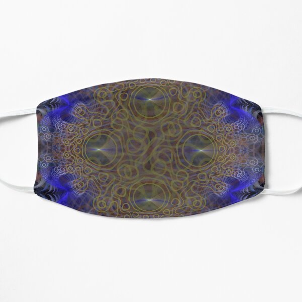 Squiggly Circle Yellow and Blue Abstract Fractal Art Flat Mask