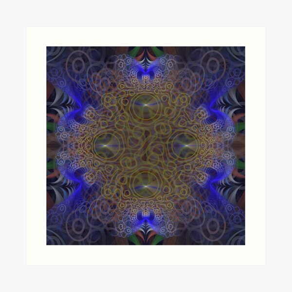 Squiggly Circle Yellow and Blue Abstract Fractal Art Art Print