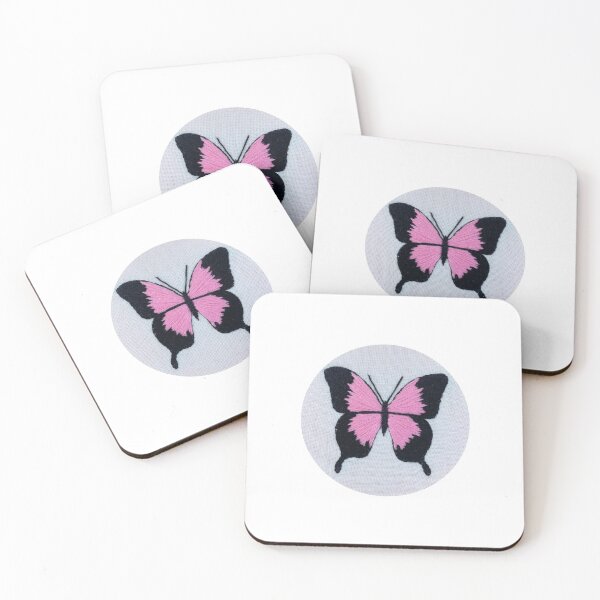 Artikelvorschau, Handbestickter rosa und schwarzer Schmetterling entworfen und verkauft von jeminamarina.