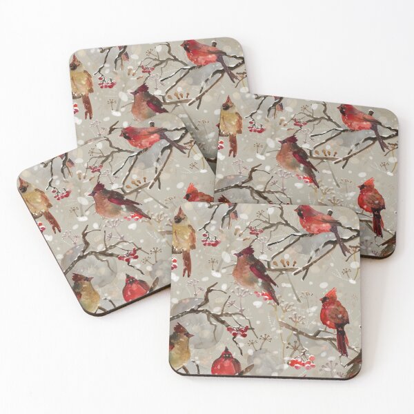 Item preview,  red winter birds pattern watercolor designed and sold by PointProkopenko.
