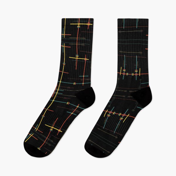 Item preview, red yellow and blue green lined pattern design on a black background designed and sold by Department61.
