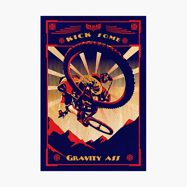 retro mountain bike poster: kick some gravity ass Photographic Print