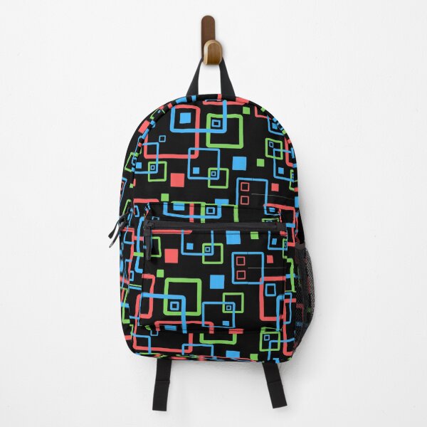 Item preview, Geometrical blue red and green lined pattern design on a black background designed and sold by Department61.