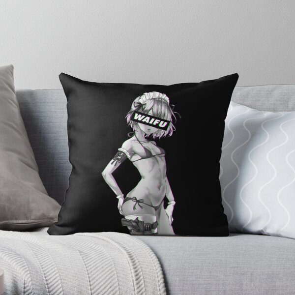 Ecchi Glitch Waifu Loli with Gun Throw Pillow