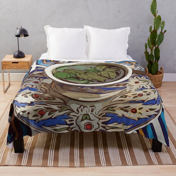 Item preview, Blue and White Teacup on Moroccan Tiled Table designed and sold by RetroPrints.