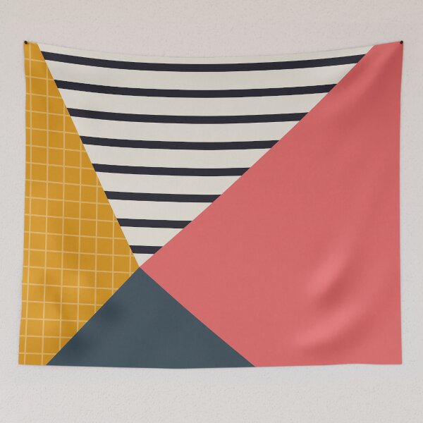 Item preview, Geometric with stripes. Pink and mustard and black and white stripes designed and sold by Latte Design.