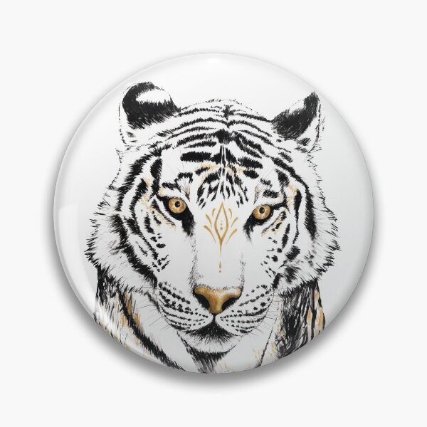 Item preview, White Tiger Guardian in ink and gold designed and sold by MandalaSoul.