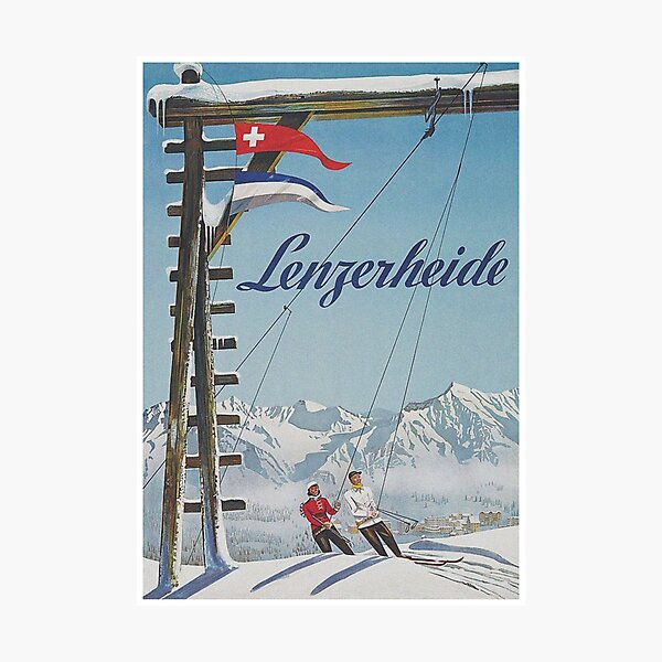 Item preview, Lenzerheide, Switzerland Vintage Ski Poster designed and sold by vintagevivian.
