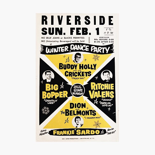 Buddy Holly, The Big Bopper, Ritchie Valens, The Crickets - vintage concert poster Photographic Print