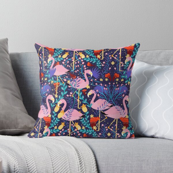Flamingos in a forest Throw Pillow