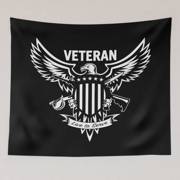 Item preview, Veteran - Live to Serve Eagle with Stars and Stripes Shield Crossed Rifle and Sword designed and sold by hobrath.