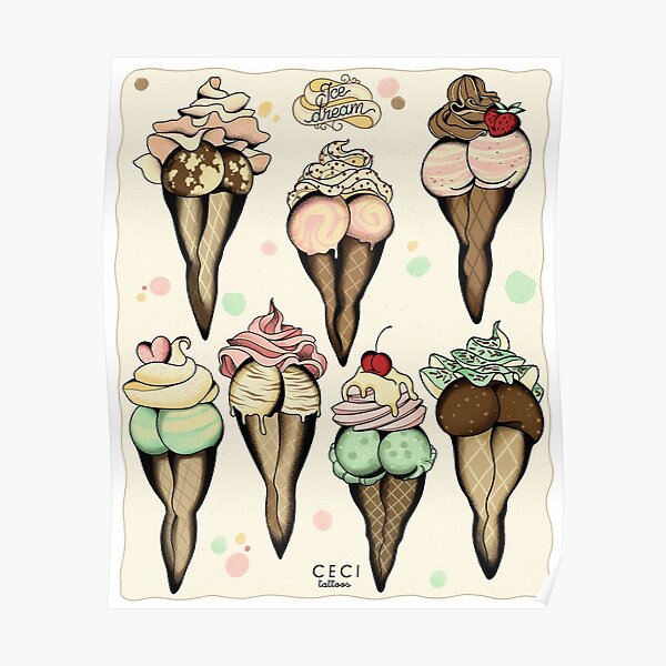 sexy ice cream tattoo flash Poster