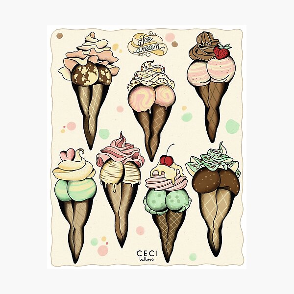 Vista previa del artículo con la obra «Flash de tatuaje de helado sexy», diseñado y vendido por Ceci Tattoos.
