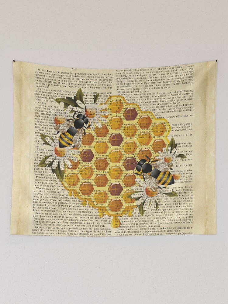 Botanical print on old book page Honeycomb and bees Tapestry for Sale by Lilia Dalamangas Redbubble