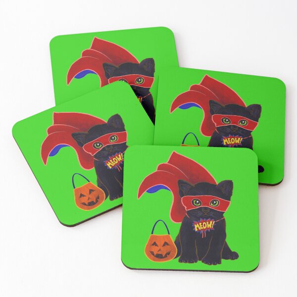 Item preview, Halloween Kitten Dressed In Superhero Costume with Pumpkin designed and sold by iamgirl1.