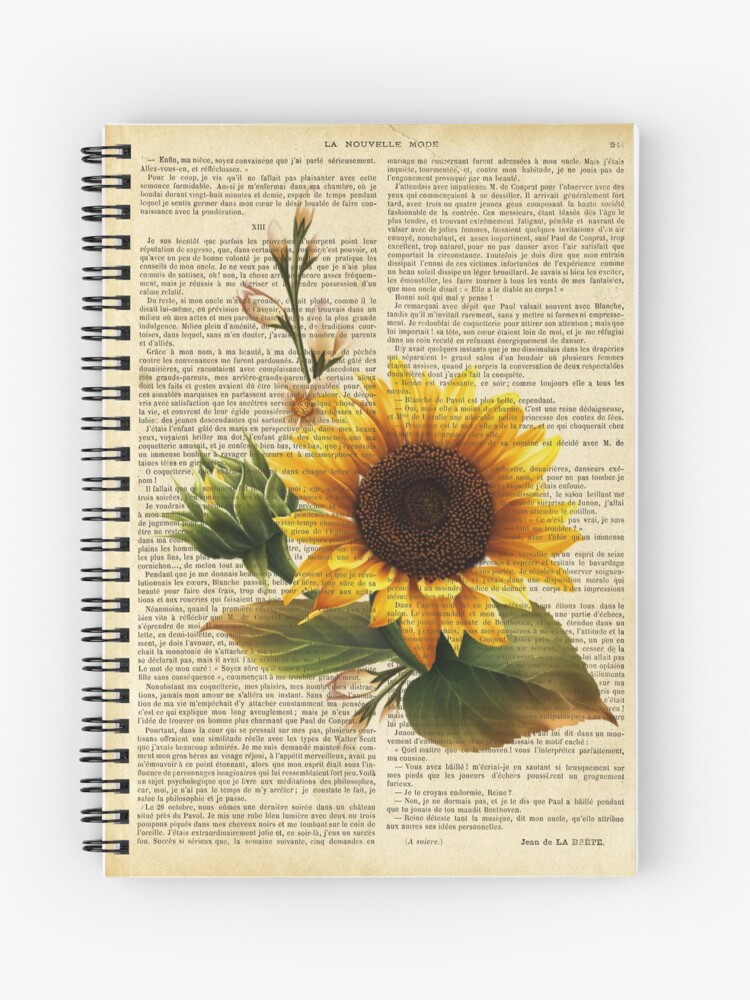 Cuaderno de espiral «Impresión botánica, en la página del libro antiguo -  Girasol» de lldd11 | Redbubble