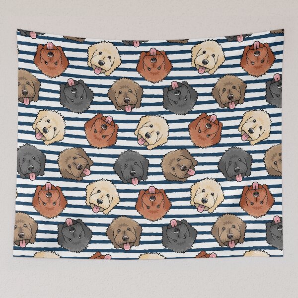 Item preview, Goldendoodles on dark blue stripes designed and sold by littlearrow.