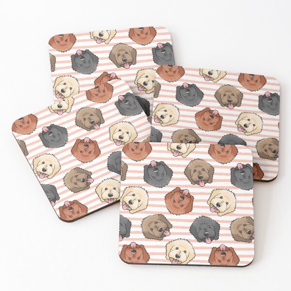 Item preview, Goldendoodles on pink stripes designed and sold by littlearrow.