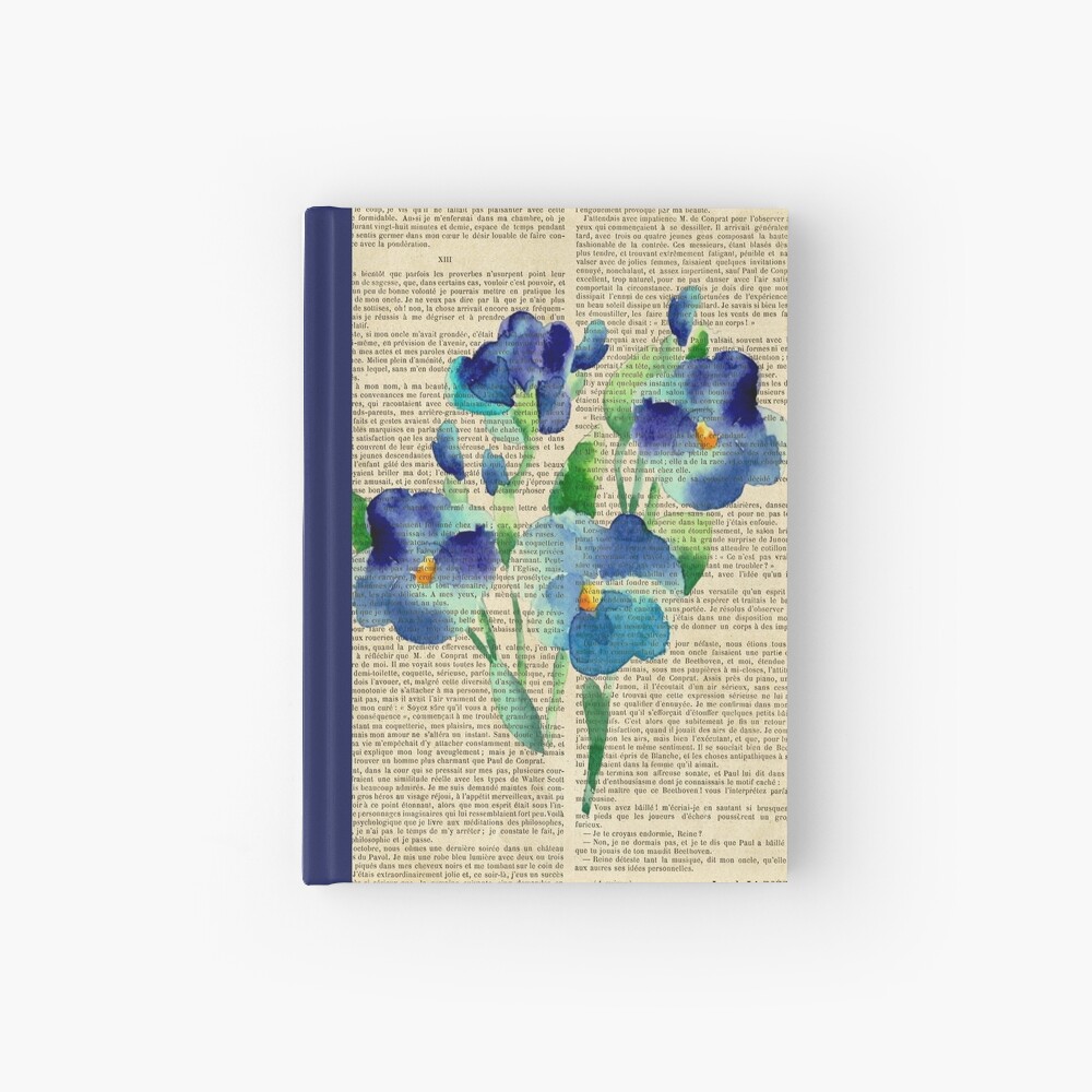 Botanical print, on old book page - Violets Hardcover Journal