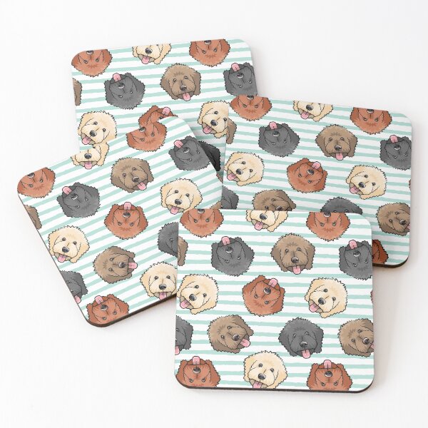 Item preview, Goldendoodles on aqua stripes designed and sold by littlearrow.
