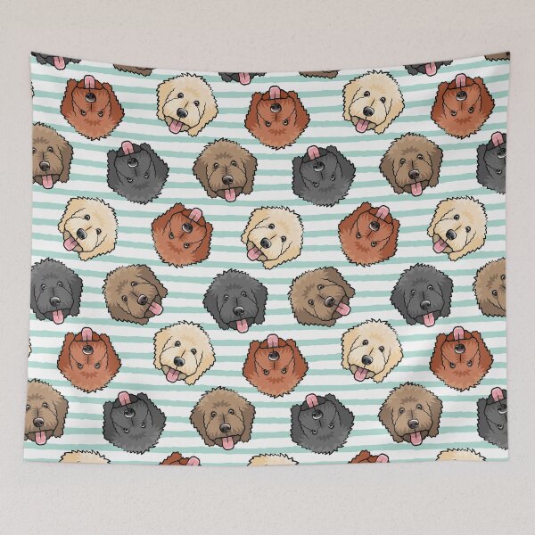 Item preview, Goldendoodles on aqua stripes designed and sold by littlearrow.