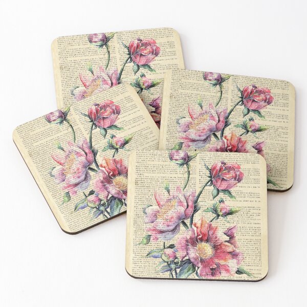 Item preview, Botanical print, on old book page - poppies designed and sold by Art by Lilia.