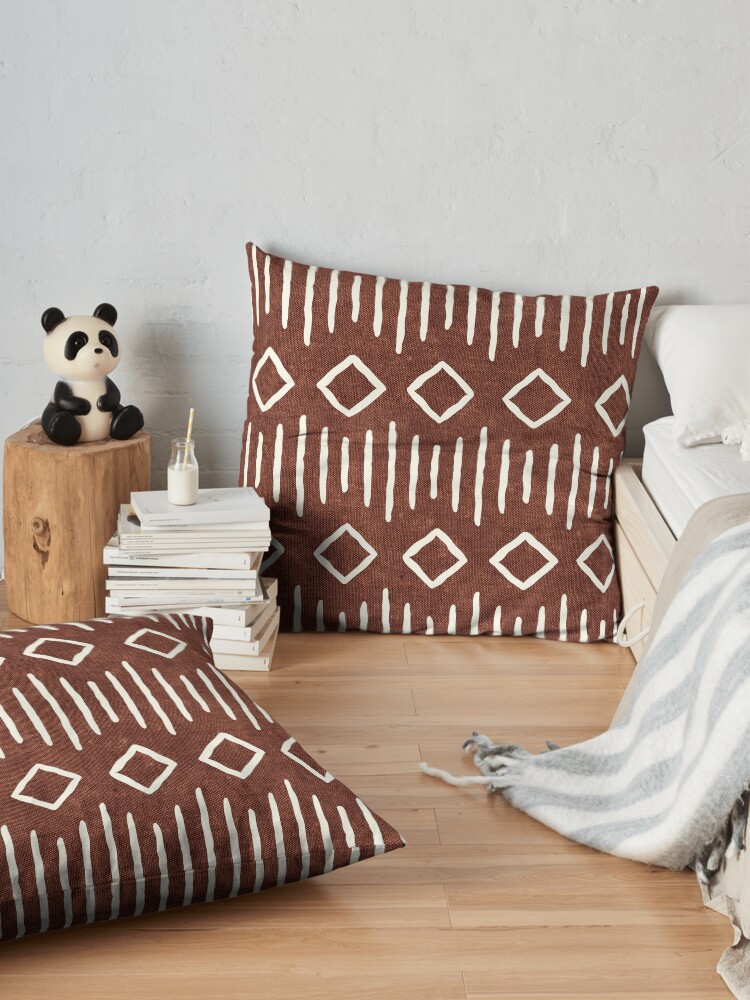 Alternate view of boho mudcloth in rust Floor Pillow