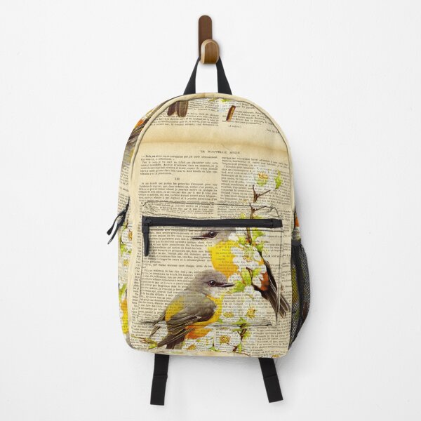 Item preview, botanical print on old book page - spring birds designed and sold by Art by Lilia.