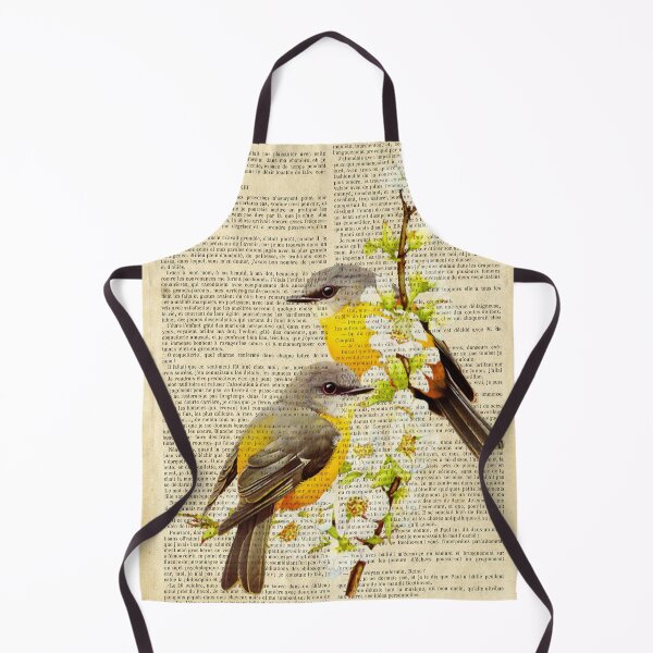 Item preview, botanical print on old book page - spring birds designed and sold by Art by Lilia.