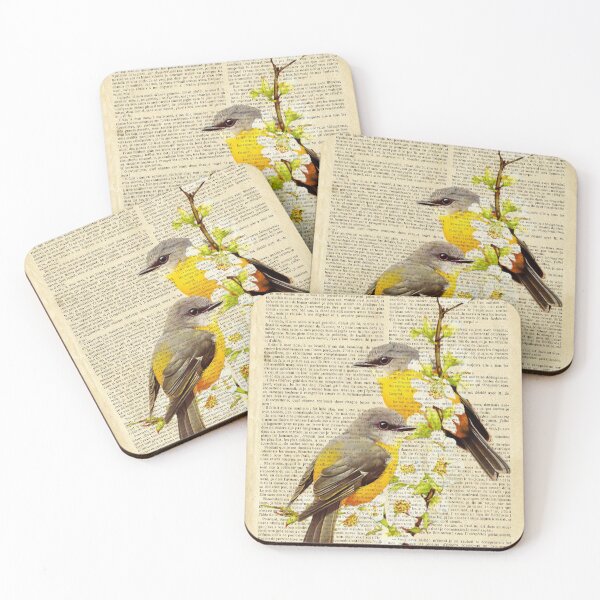 Item preview, botanical print on old book page - spring birds designed and sold by Art by Lilia.