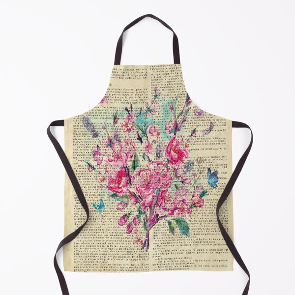 Item preview, Botanical print, on old book page - pink garden flowers and butterflies designed and sold by Art by Lilia.