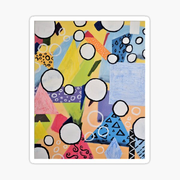 United Together, abstract art, acrylic on canvas, 30 in x 24 in, colorful geometric shapes painting by J.A. Tan Sticker