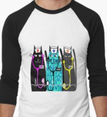 Whimsical Nurse Cats Men's Baseball ¾ T-Shirt