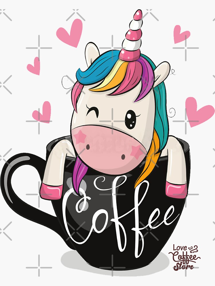 Unicorn Drinking Coffee Sticker By Fanslovers Redbubble