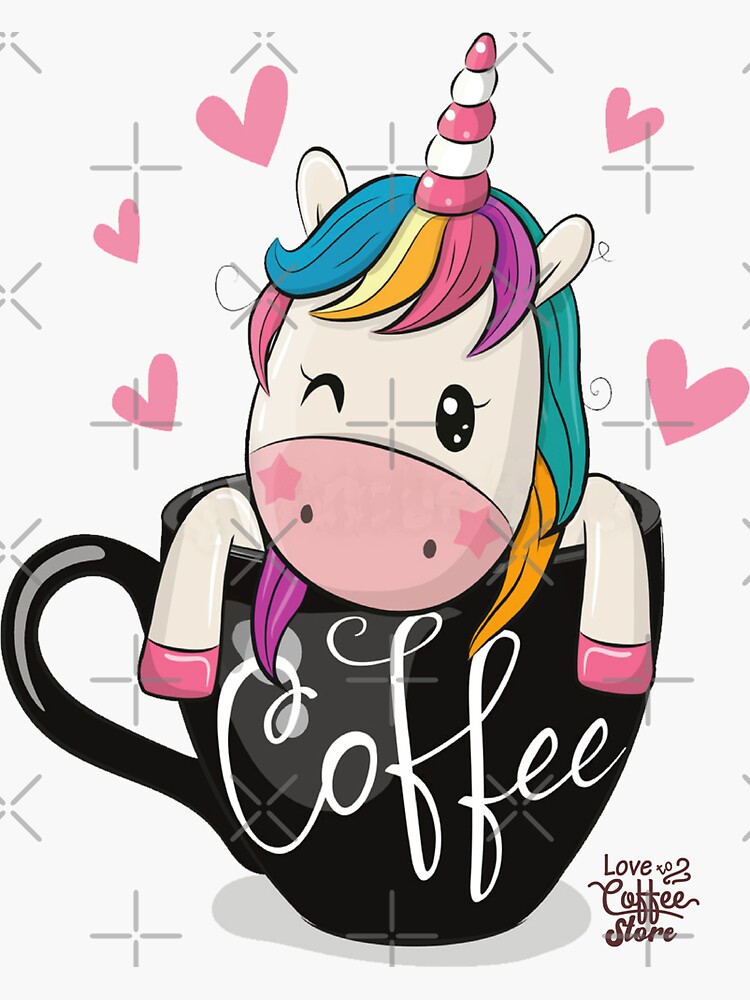 "Unicorn drinking coffee" Sticker by fanslovers Redbubble