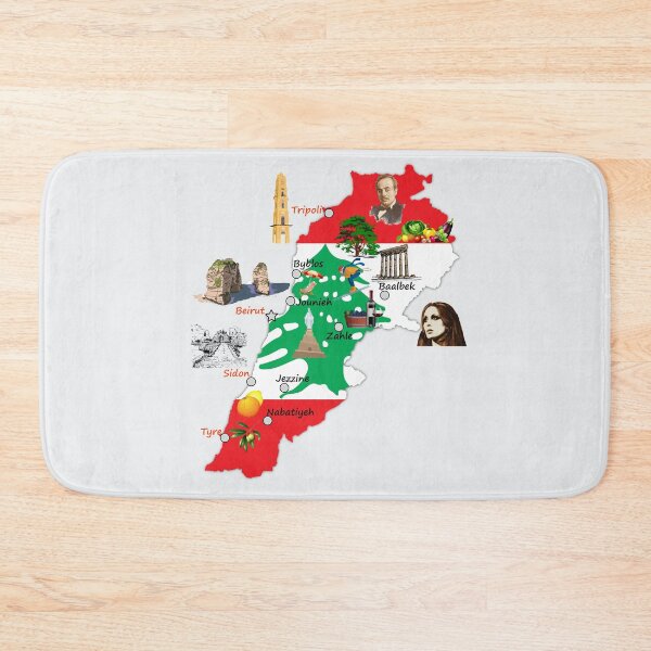 Item preview, Flag map of Lebanon, major cities names Lebanese national symbols and landmarks  designed and sold by mashmosh.