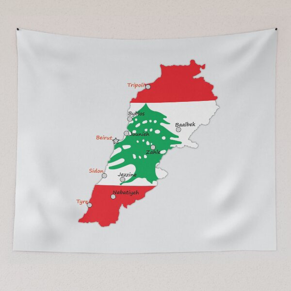Item preview, Flag map of Lebanon, major cities names designed and sold by mashmosh.