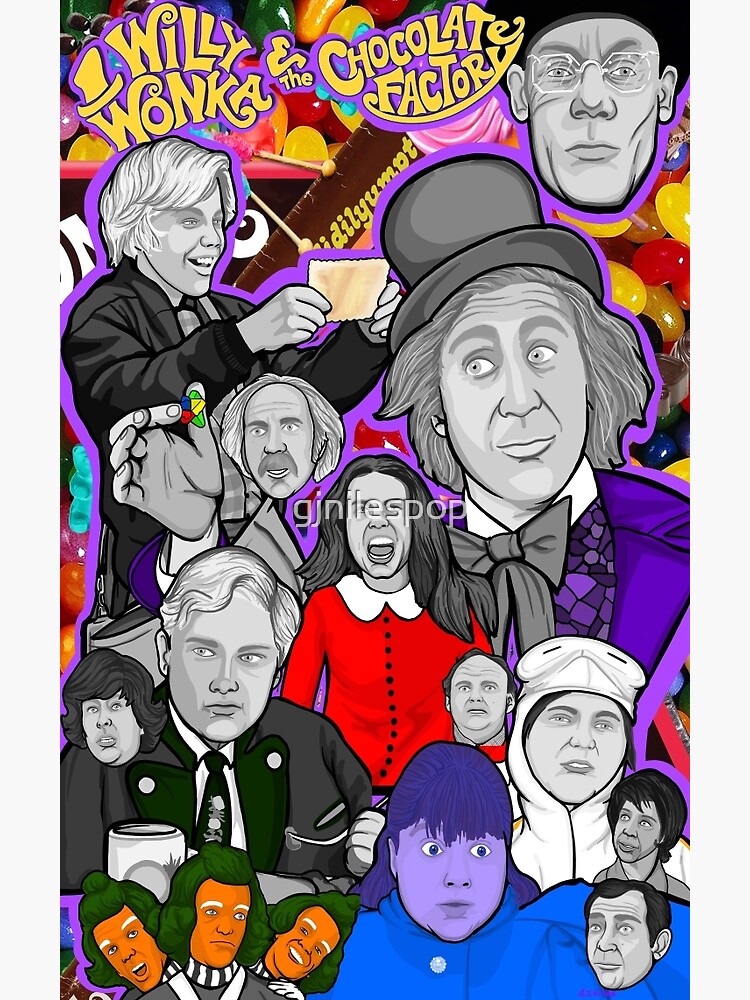 willy wonka and the chocolate factory character collage Art Print