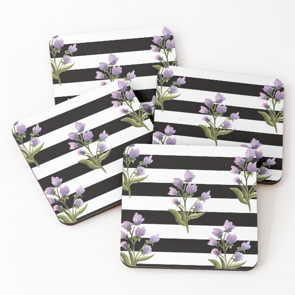 Item preview, Purple Flowers Botanical Black White Abstract designed and sold by girlunited17.